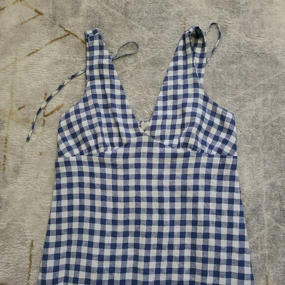 Linen Blend Gingham Dress M Petite Blue Check Tie Back Sundress Old Navy - Picture 4 of 9
